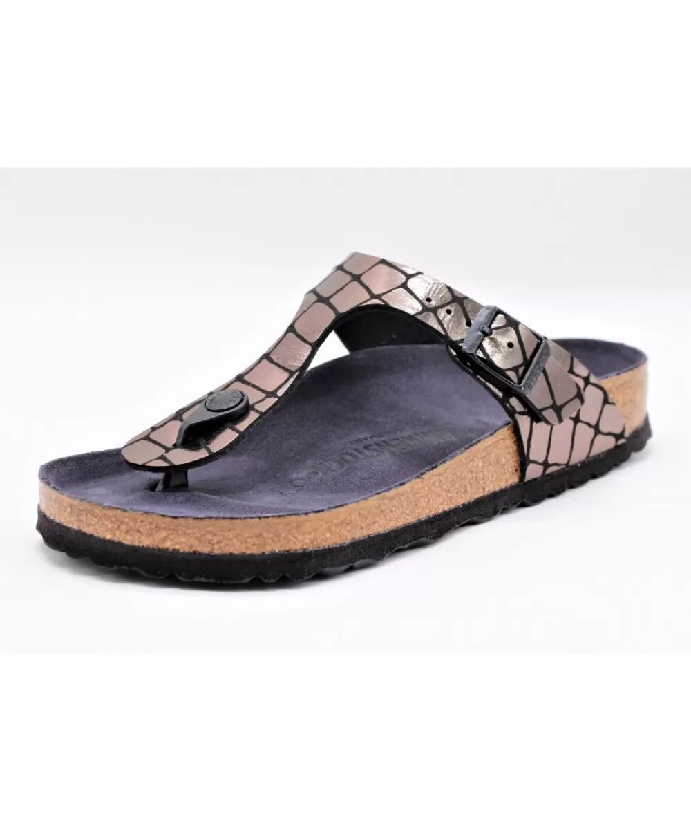 Women birkenstock Mules- Gizeh Gator Gleam Black